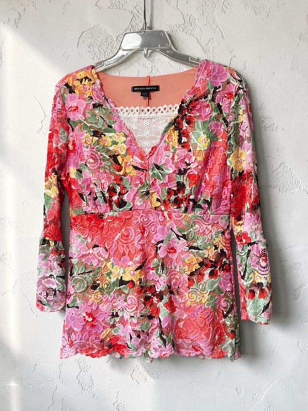 BOSTON PROPER Women's Colorful Mesh Peplum Top